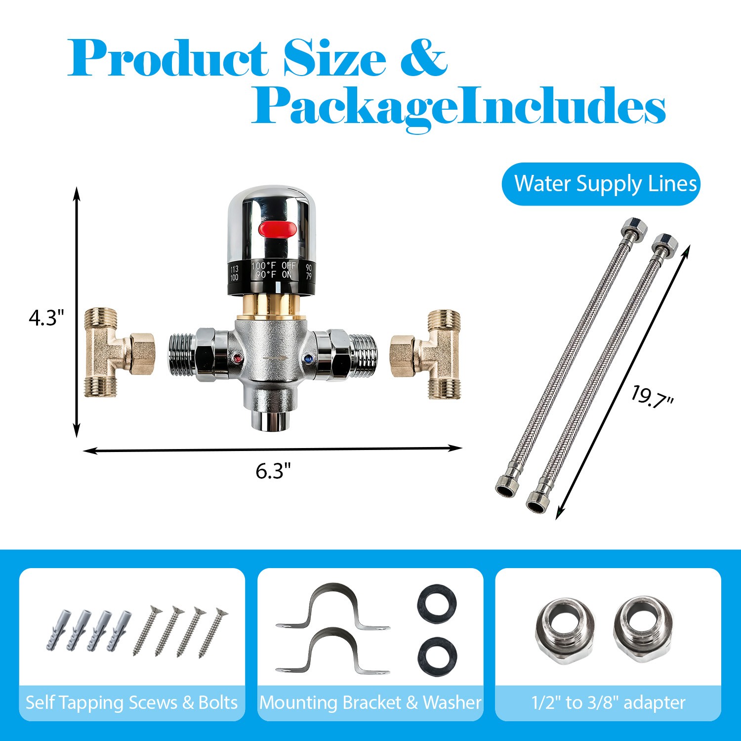 Adjustable Temperature Bypass Sensor Valve Kit for Instant Hot Water Recirculati