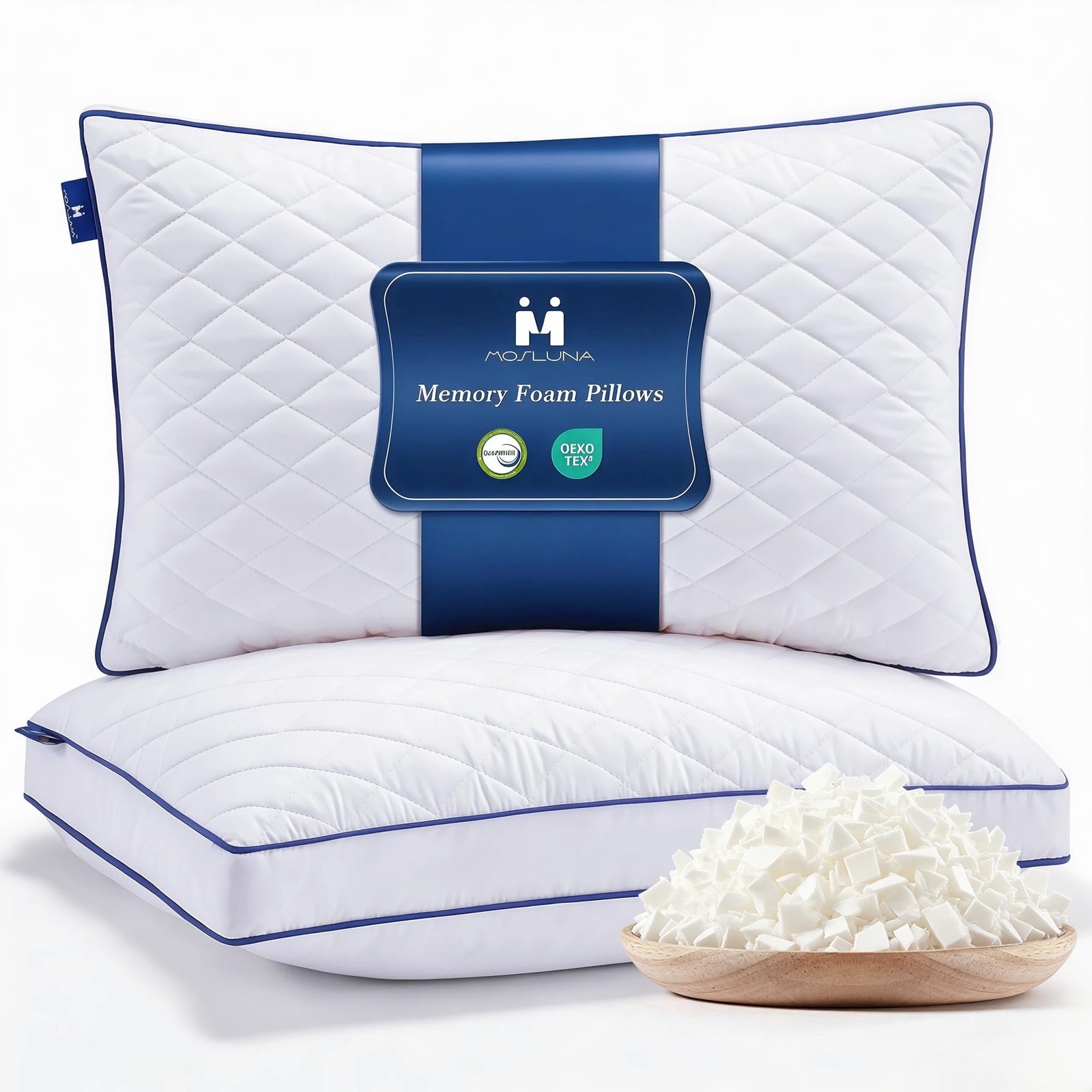 Mosluna Shredded Memory Foam Pillows Queen Size Set of 20"x30", White