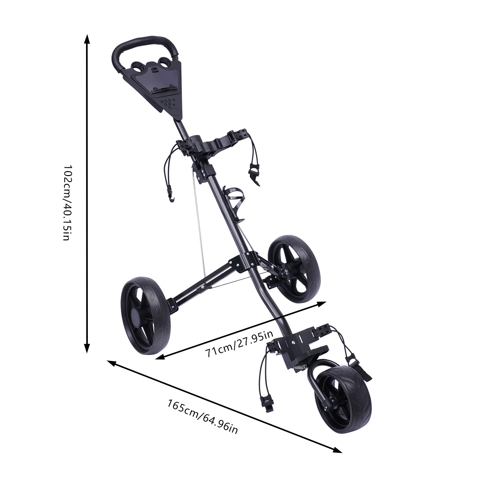 3 Wheel Golf Push Cart Folding Golf Walking Push Cart Roller Golf Bag Holder