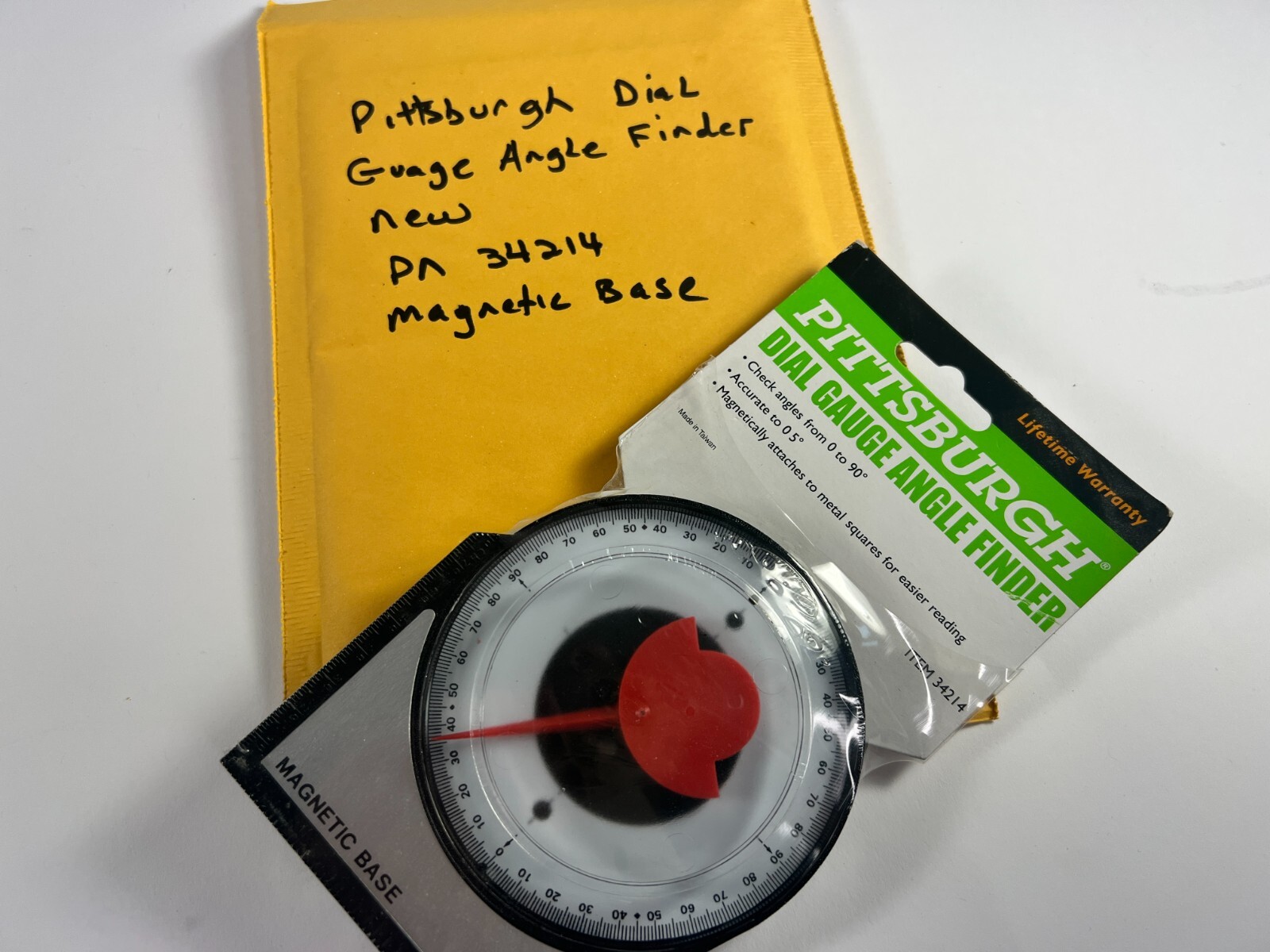 Pittsburgh Dial Gauge Angle Finder – 0–90° w/ Magnetic Base, Part #34214, New