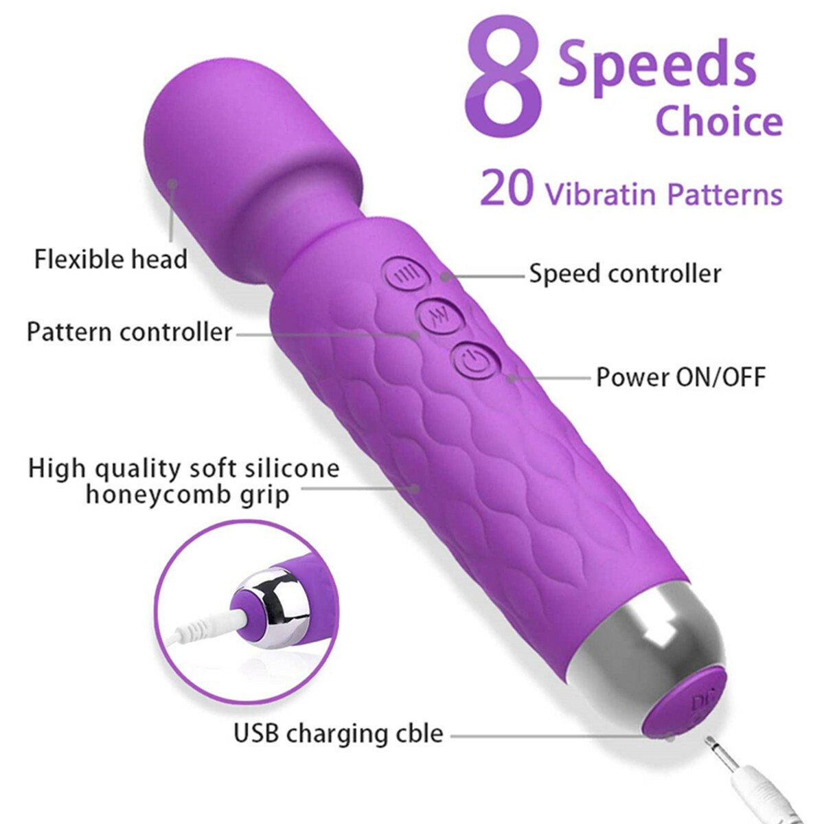 Handheld Massager 20 Speed Wand Vibrating Massage Magic Full Body Therapy Motor