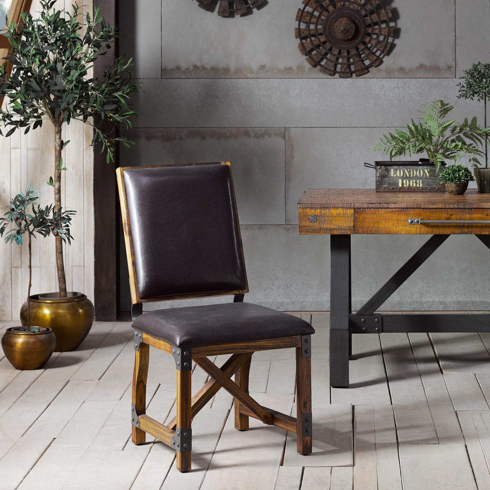 INK+IVY Lancaster Dining Chairs - Solid Wood, Metal Kitchen Stool with Back Rest