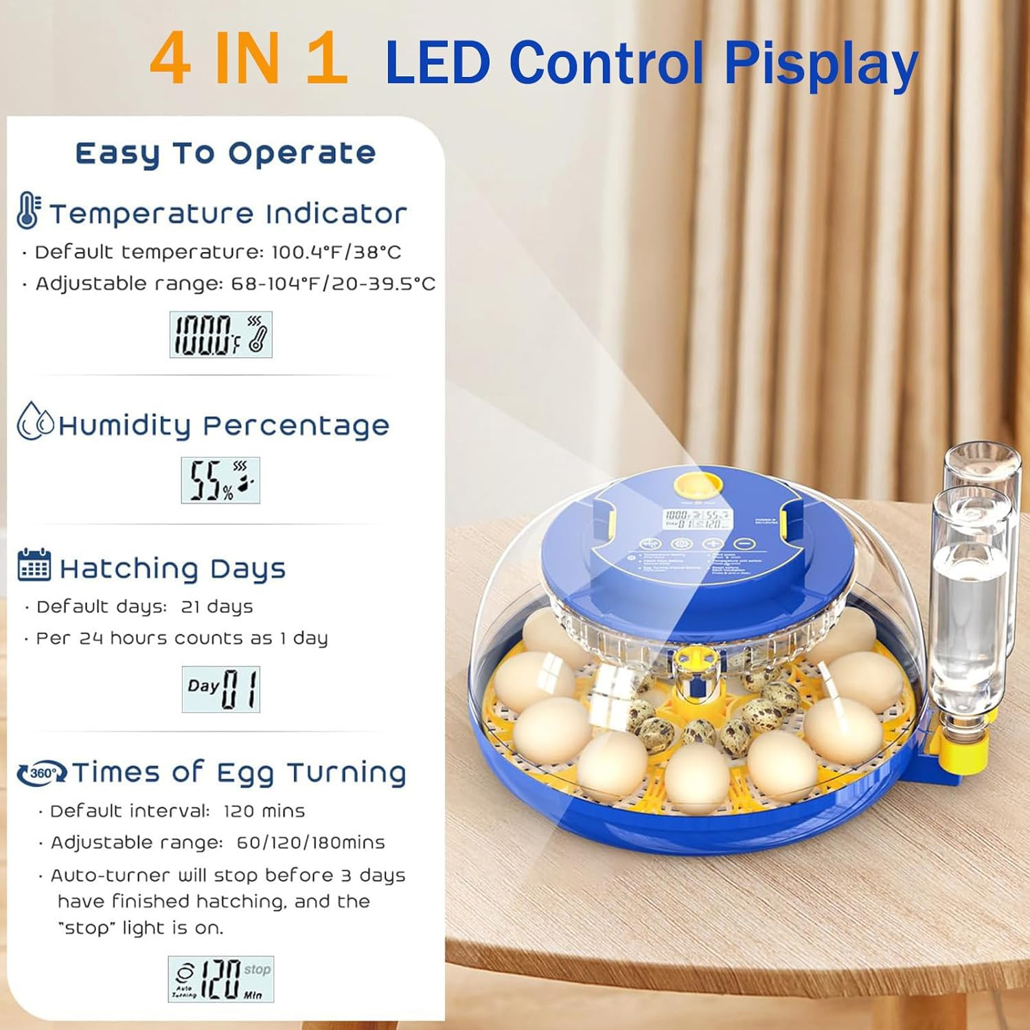 18-Egg Automatic Incubator with Humidity Control for Hatching Various Birds