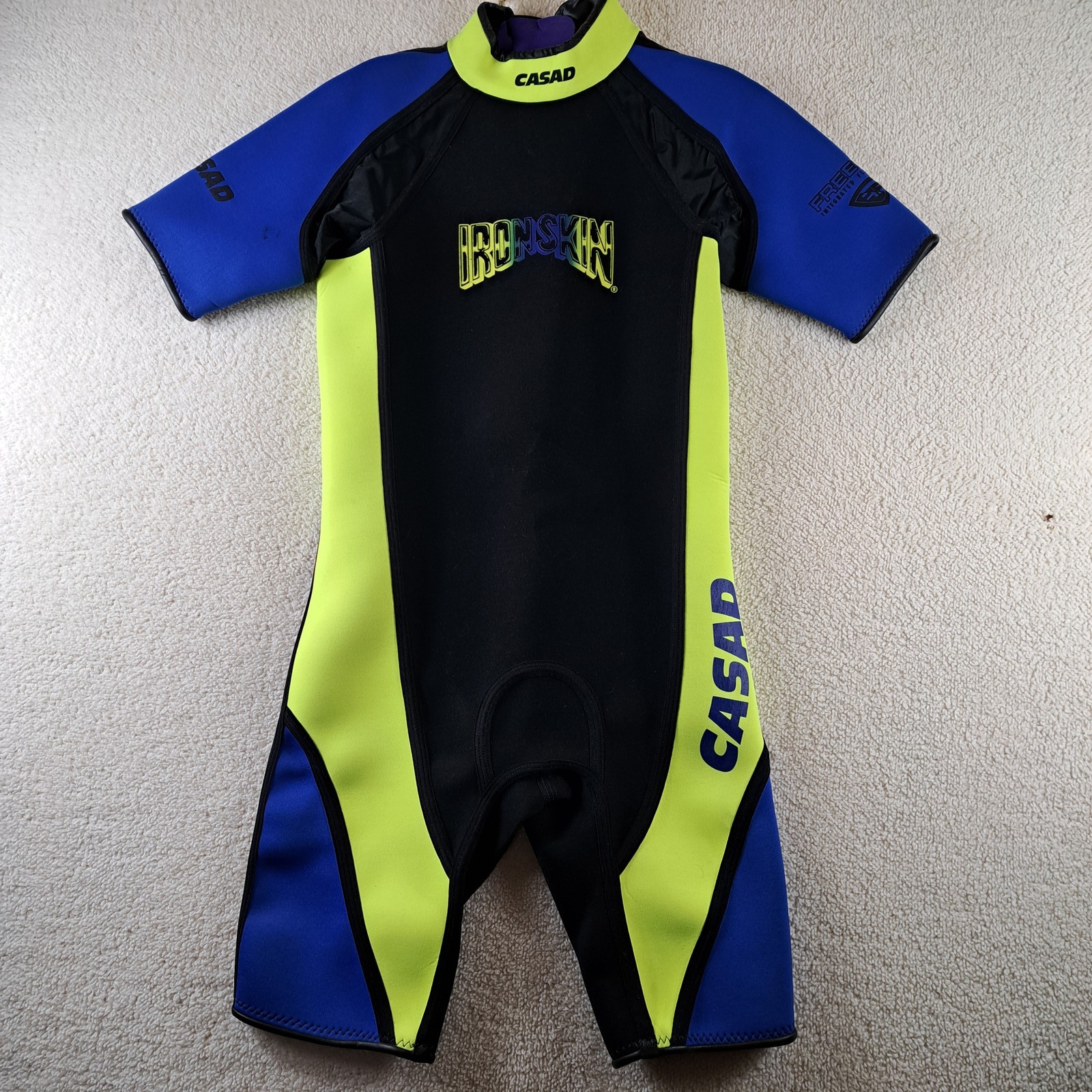 CASAD IRONSKIN Adult Shorty Wetsuit Size L Blue Yellow Black Spring Suit Surf