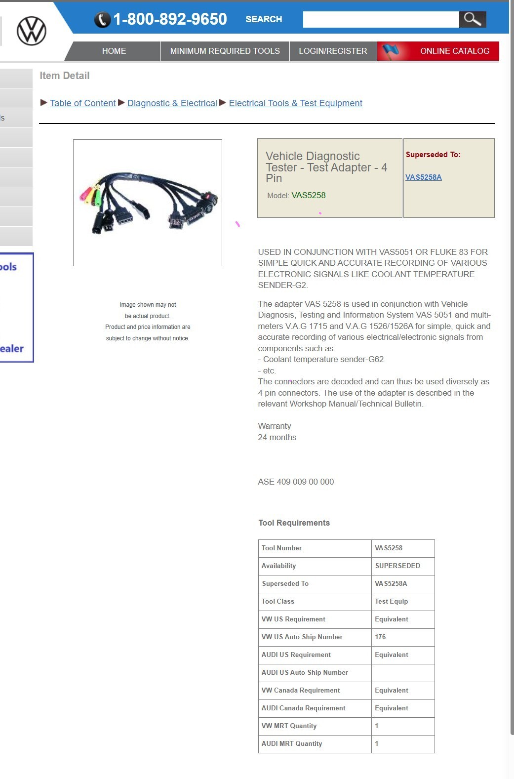 VW Audi Vehicle Diagnostic Testing Adapter Interface Cable OEM VAS5258