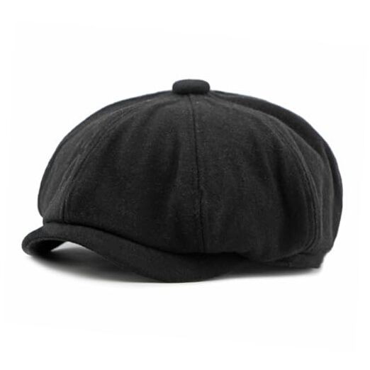 Men's 8 Panel Newsboy Cap Vintage Tweed Flat Cap Irish Newsies One Size Black