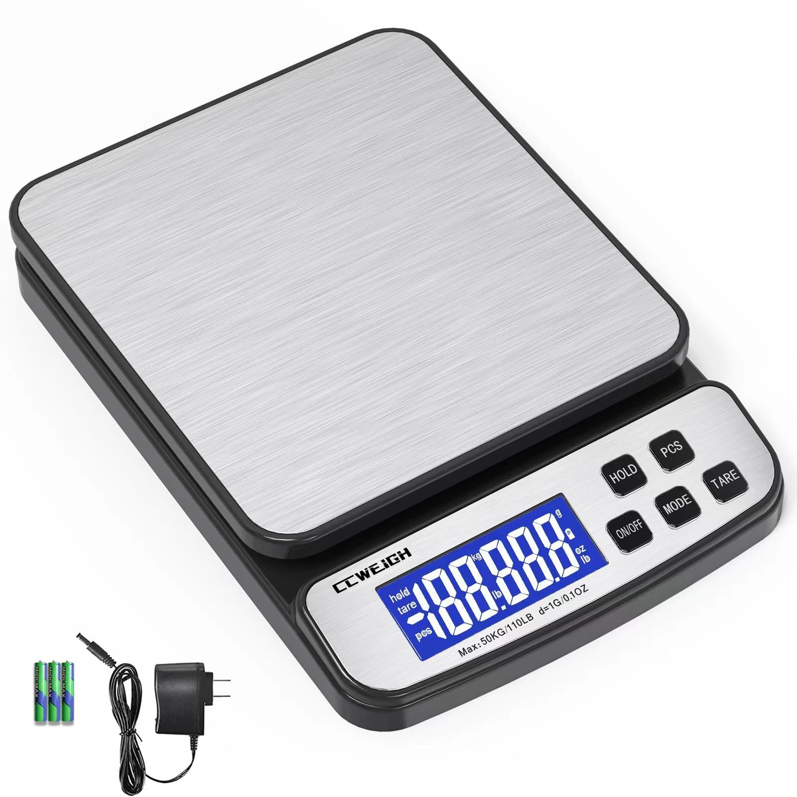 Digital Shipping Scale 110 lbs x 1g with Hold and Counting Function Mail Scal...