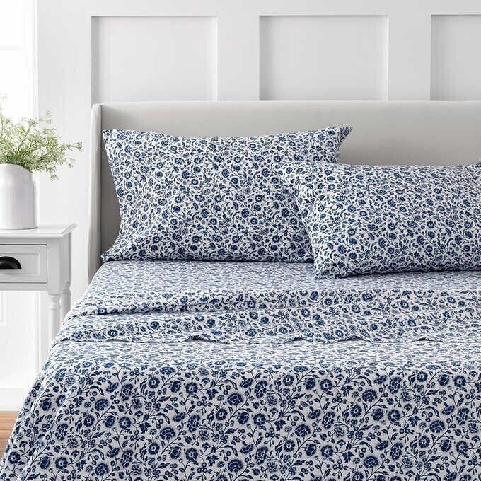 NEW Martha Stewart Bleach Master 4-piece Sheet Set Queen Dark Blue Floral