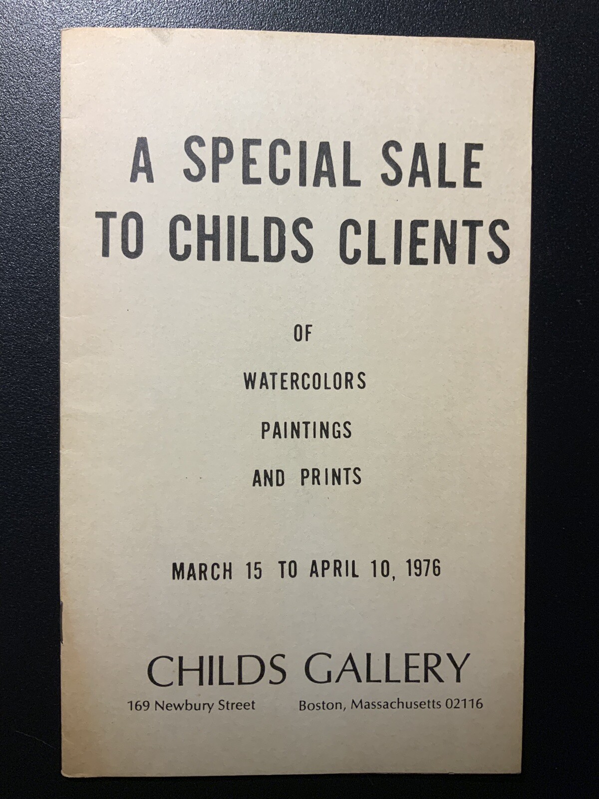 A Special Sale To Childs Clients Childs Gallery 1976 Boston MA Booklet Paintings
