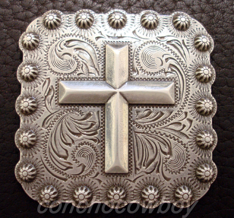 WESTERN HORSE ANTIQUE CROSS BERRY CONCHO SADDLE SQUARE CONCHO 1-3/8" screw back