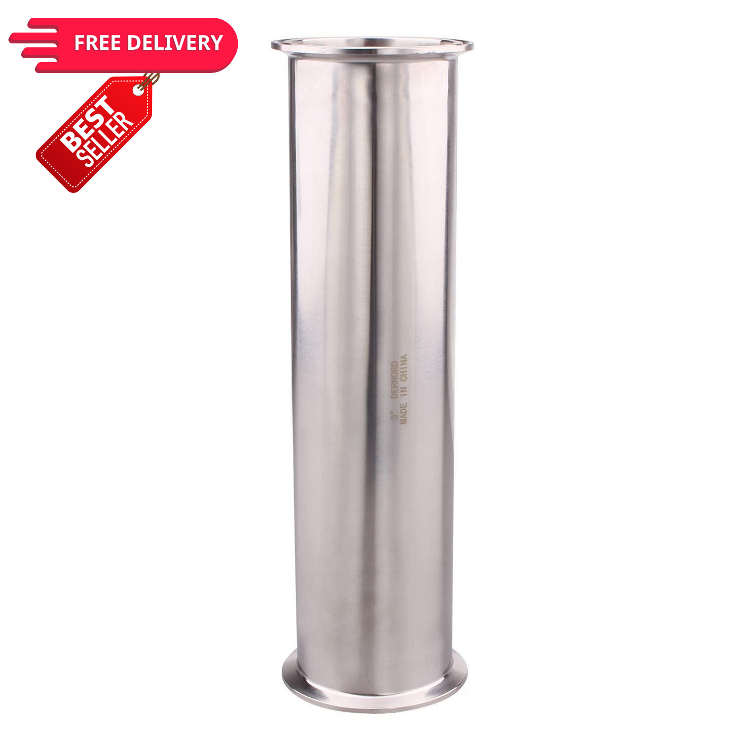 DERNORD Sanitary Spool Tube with Clamp Length: 12 inch (305 mm), Silver