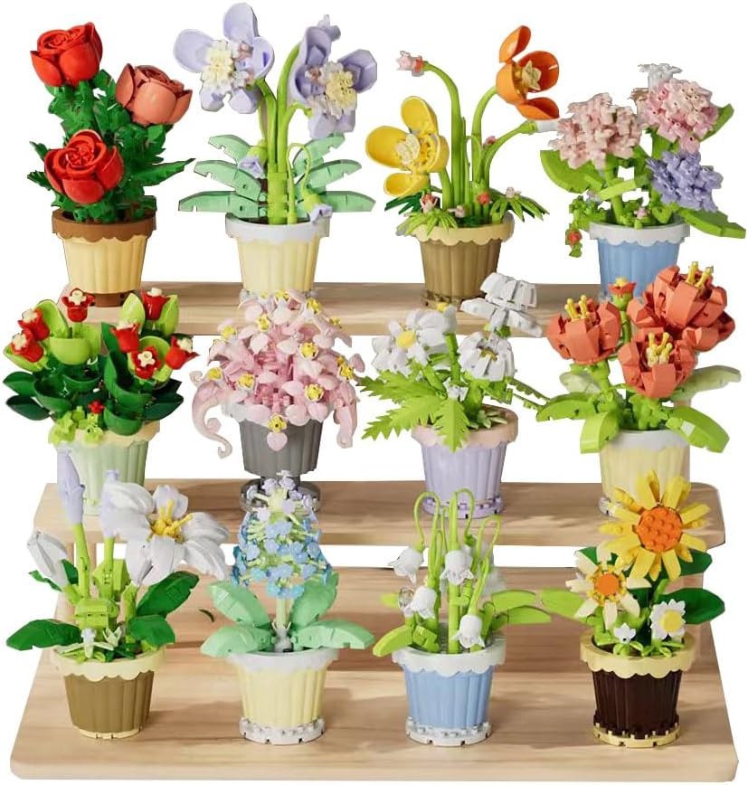Flower and Plant Building Set - 2531 Pieces 12-Piece Botanical Bonsai Collect...