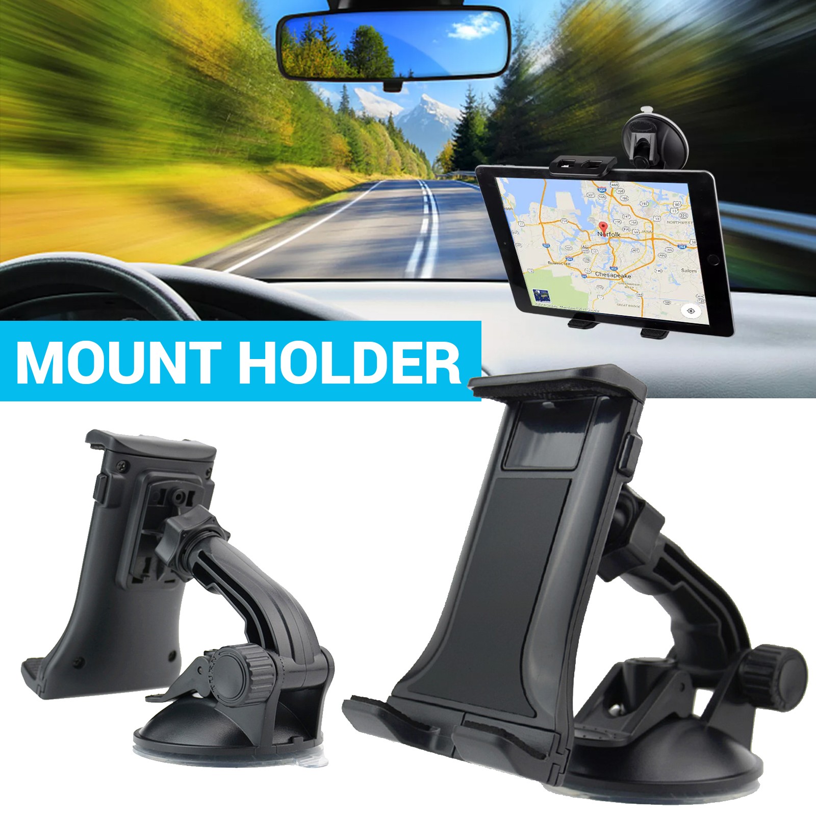 Car Mount Dashboard Windscreen Tablet Holder for 4-12" Tablets and Smartphones
