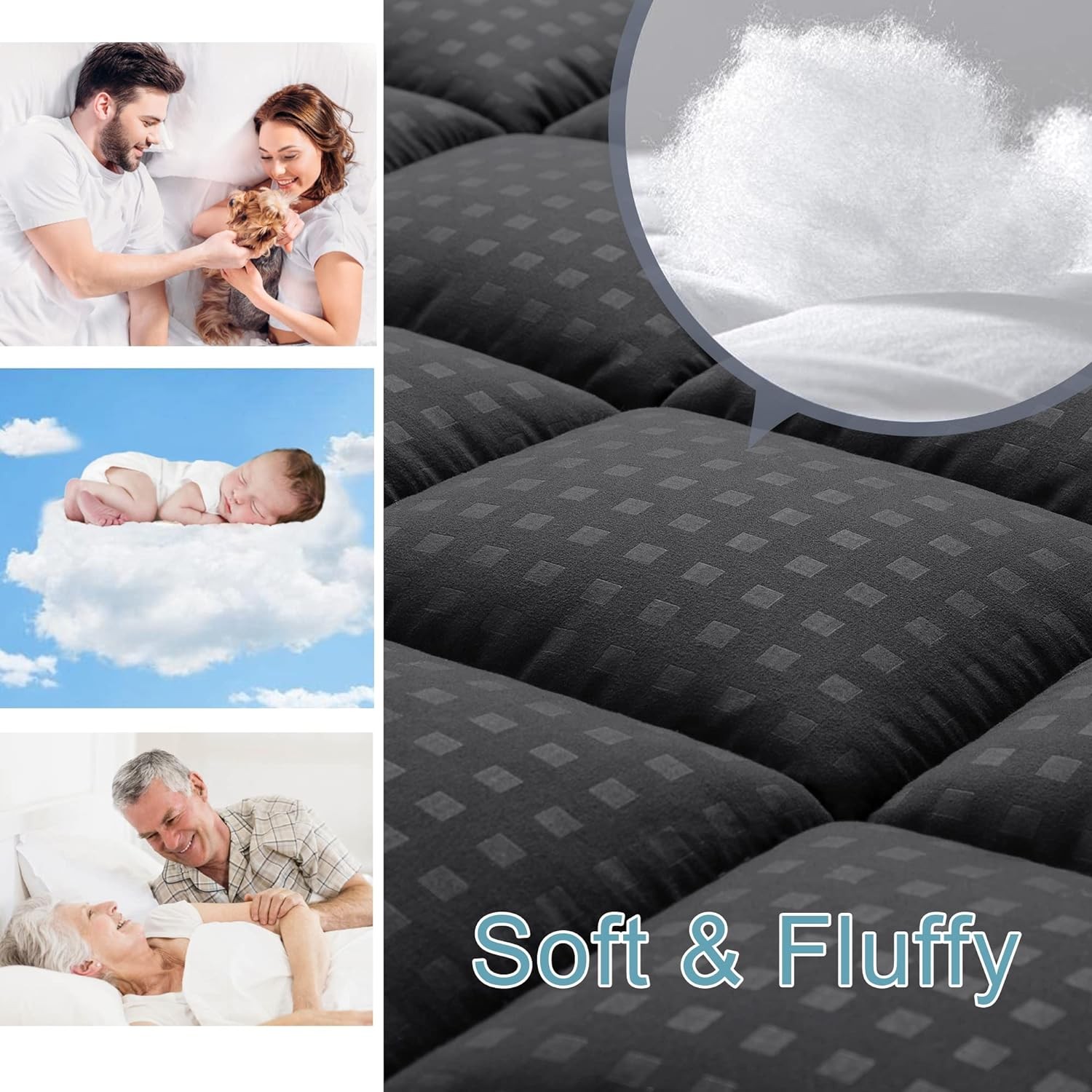 HYLEORY Queen Mattress Pad Quilted Fitted Protector Queen, Black