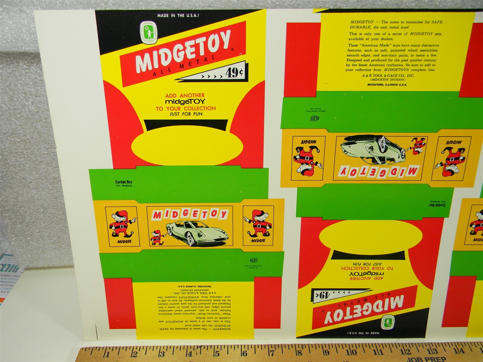Midgetoy Carded Box Unused Packaging , 1/3 Sheet