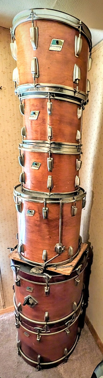 1970s LUDWIG DRUM SET DOUBLE BASS 6 PIECE KIT 3 PLY RARE 1972-1976 FLOOR TOM