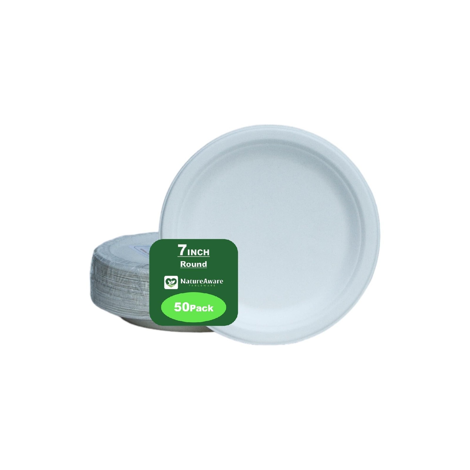 Premium 7 Inch Round White Paper Plates [50-Pack] -100% Compostable & Eco-Fri...
