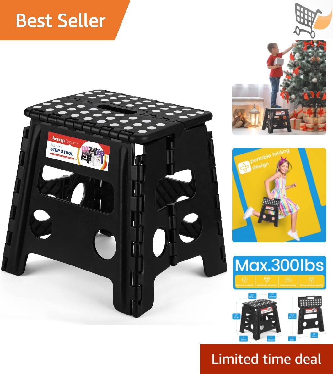 Folding Step Stool Heavy Duty 13 Inch Plastic with Storage for Kitchen Bathroom