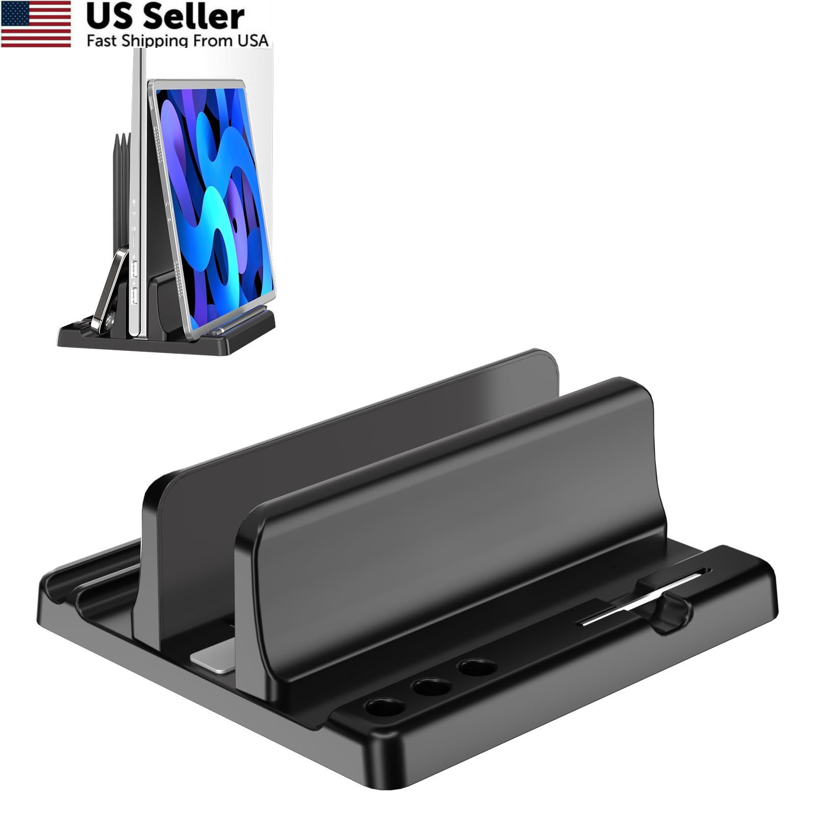 Vertical Laptop Stand Holder Adjustable ABS Desktop Dock 1 Slot Black FROM USA