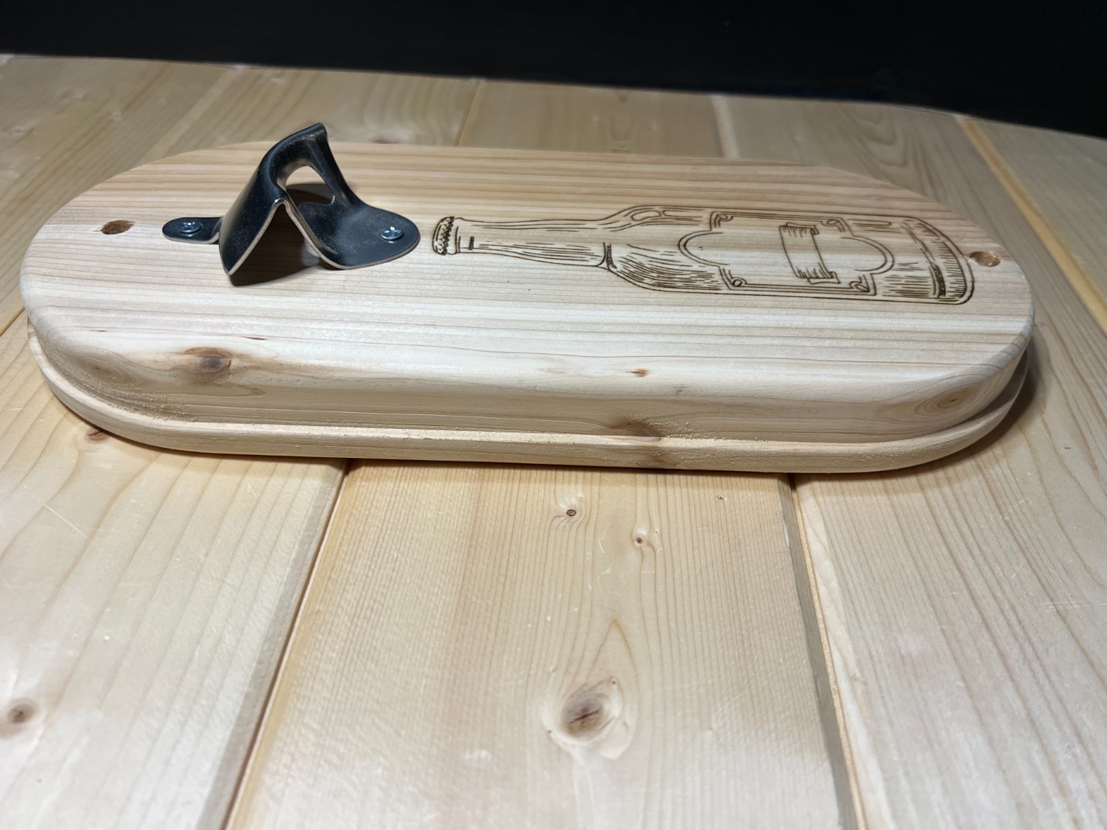 Cedar Wall Mounted Bottle Opener | Rustic Engraved Wood Bar Decor