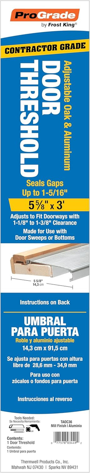 TAOC36SP Adjustable Aluminum and Oak Sill Threshold, Mill Finish