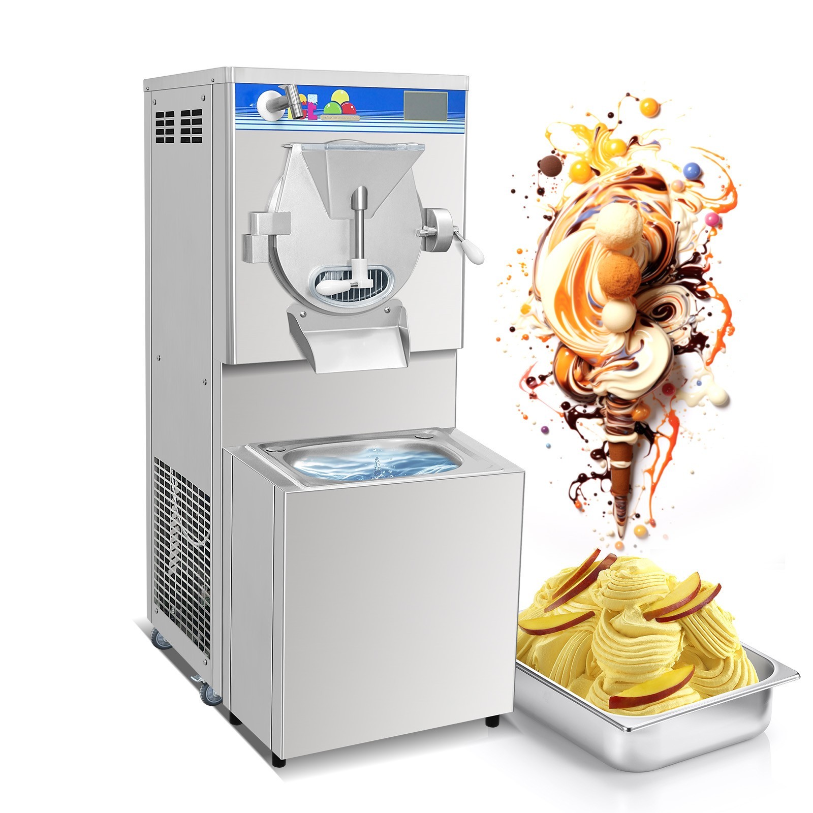 Kolice 15-18 Gal/hour Hard ice Cream Machine Water Cool with Faucet and Sink