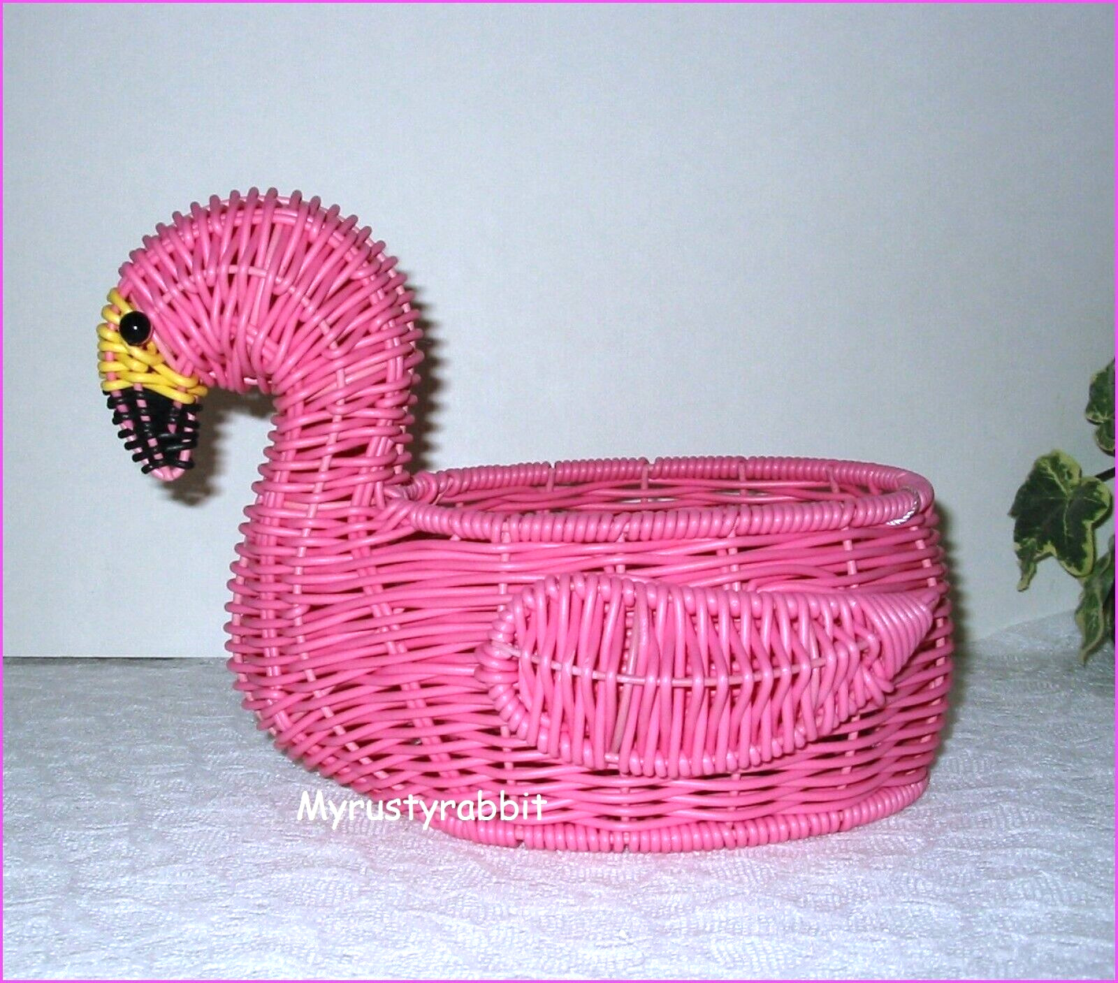 Ciroa Pink FLAMINGO Serving Basket - Indoor / Outdoor 6-1/2" Tall - Resin Wicker