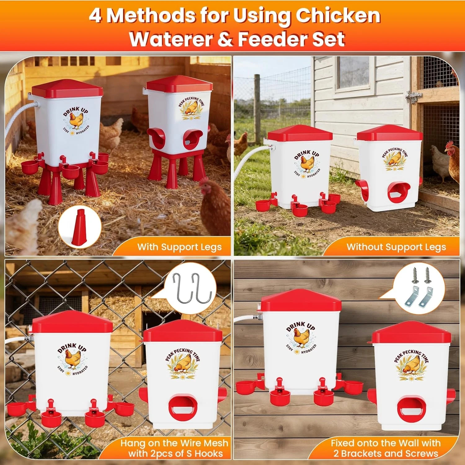 3 Gallon Chicken Feeder and Waterer Set, Large Chick Water with Automatic Float
