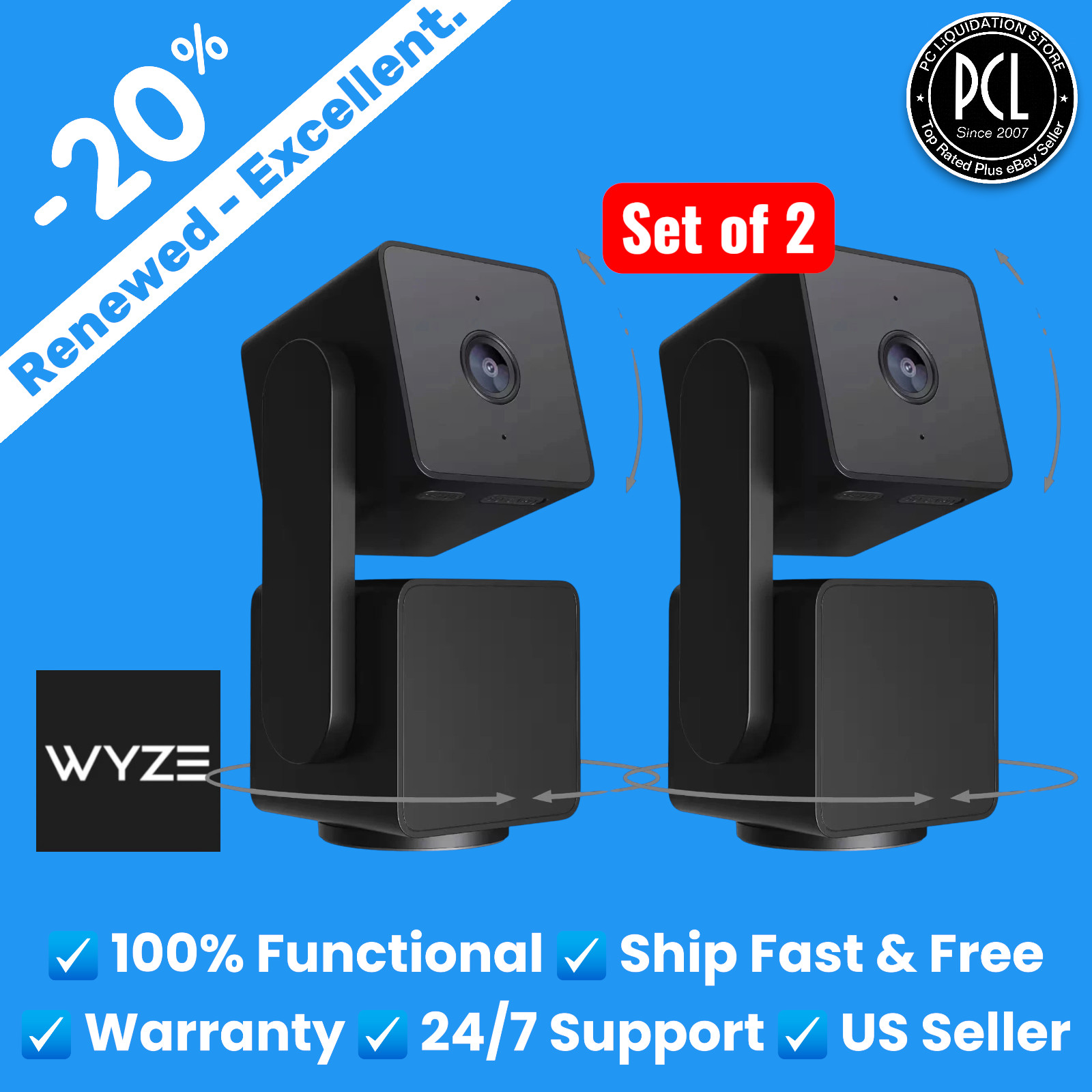 ✅ Wyze Cam Pan v3 Indoor/Outdoor Wifi 1080p Pan/Tilt/Zoom Camera Black・2-Pack ✅