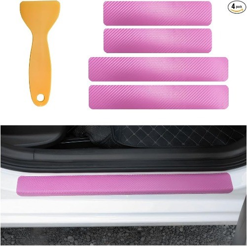4 PCS Car Door Sill Protector, 3D Carbon Fiber Vinyl Wrap Film, Color: 3D Pink