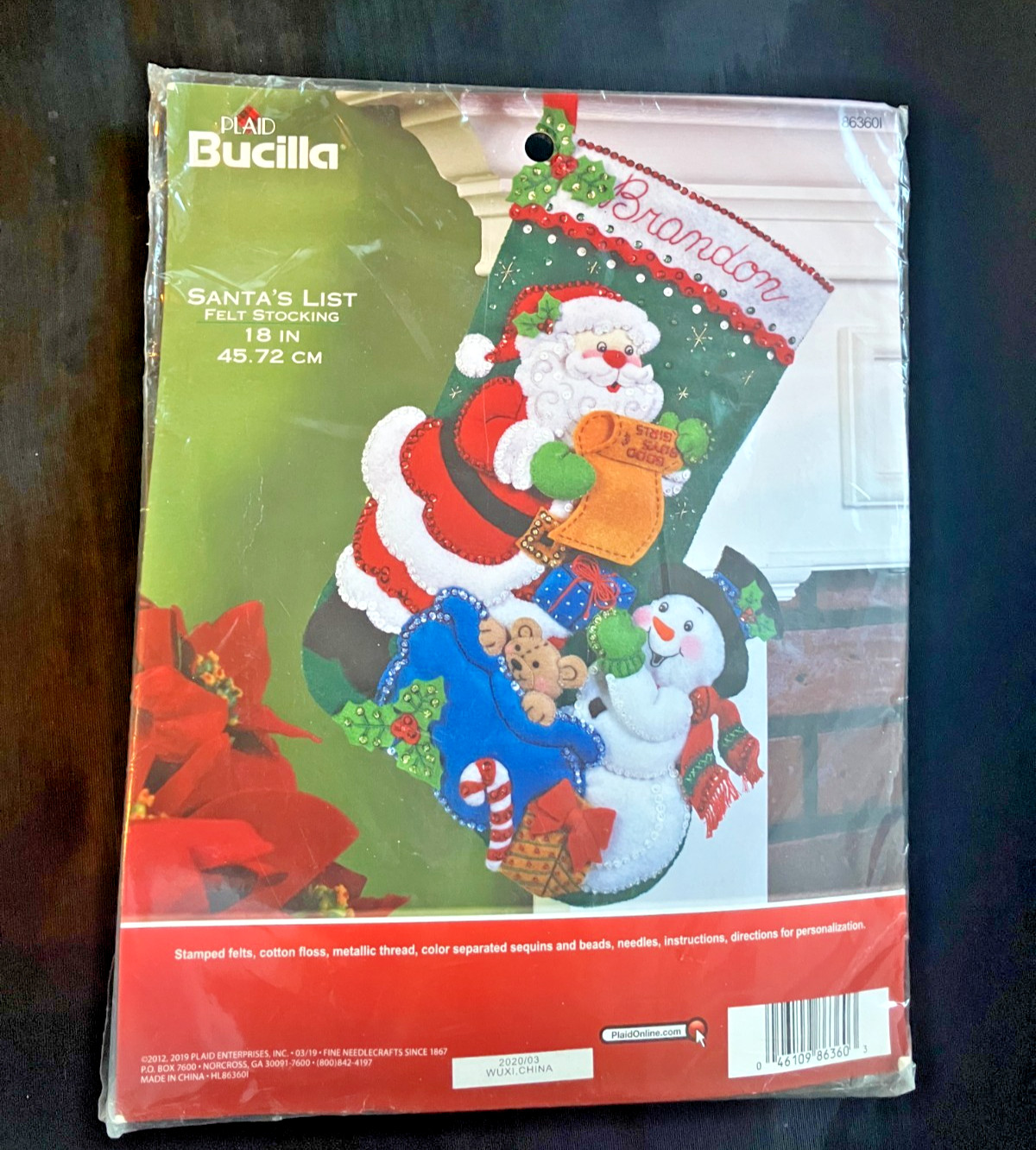 Bucilla Santa's List Christmas Stocking Felt Applique Kit 86360 18-Inch 18"