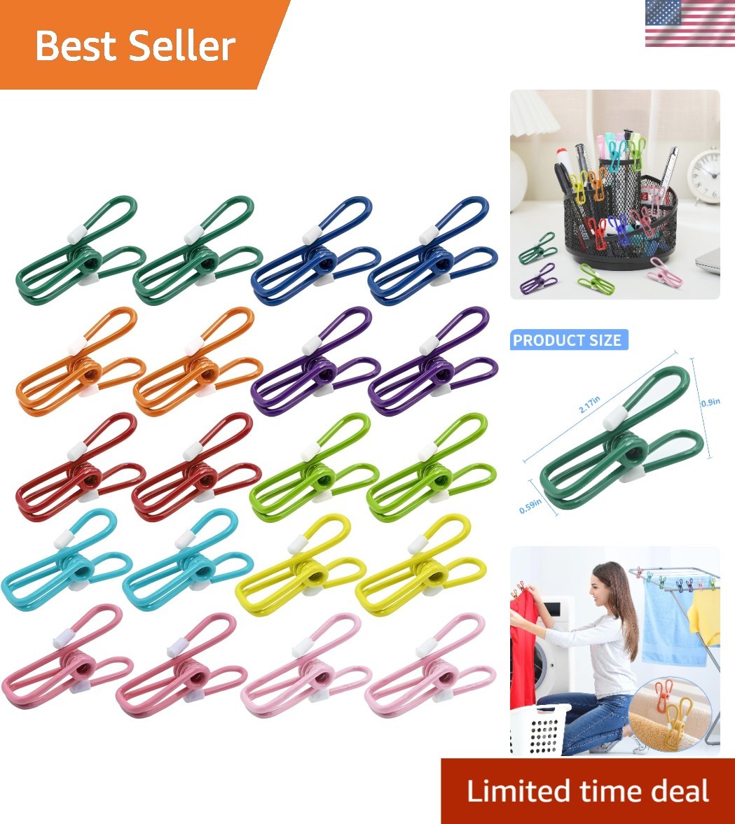 20 Pack Stainless Steel Laundry Clothespins - Durable 2.2 Inch Clips in Mixed...