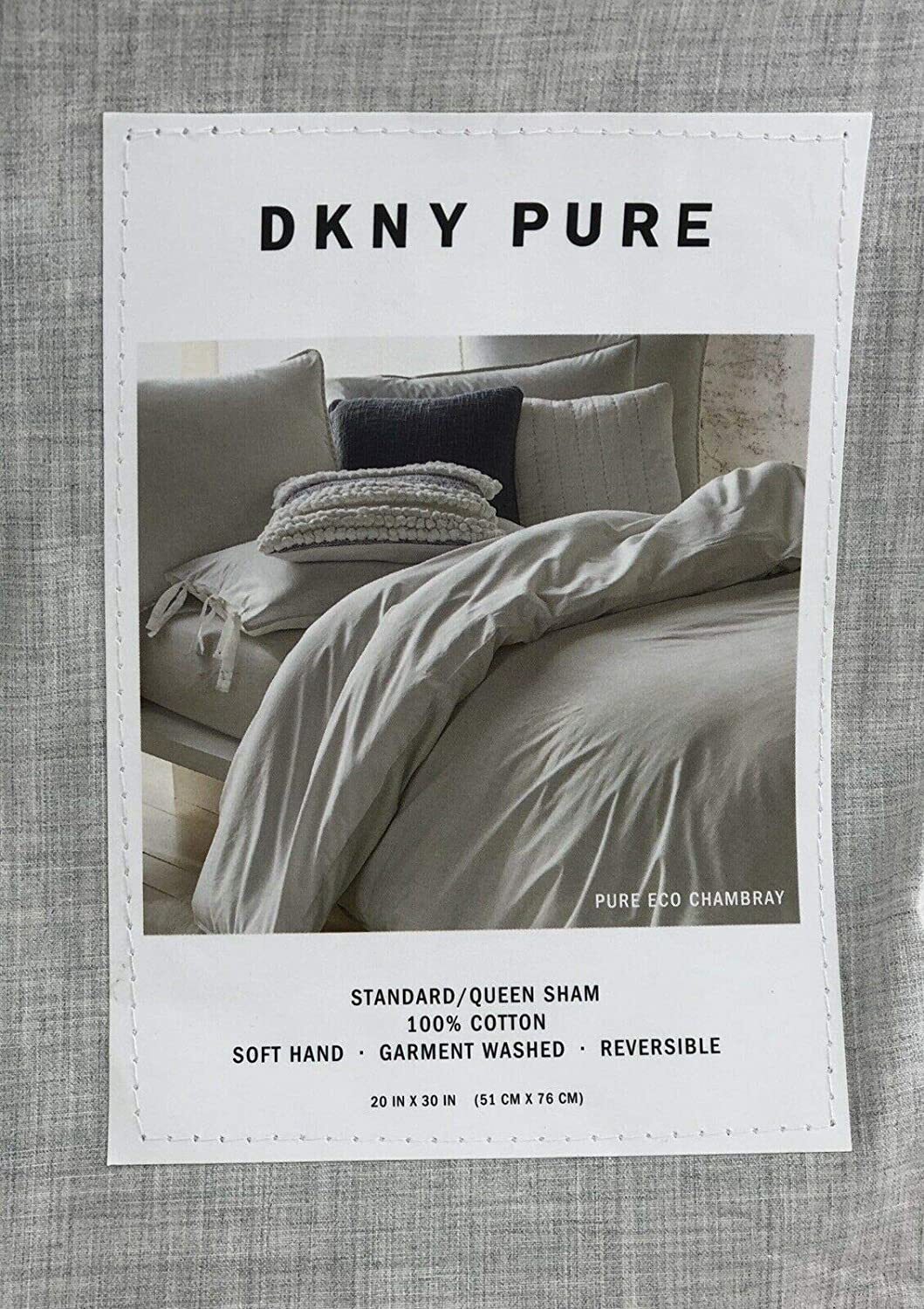 DKNY Donna Karan Pure Echo Chambray Cotton Pillow Sham - Standard Queen NWT Grey