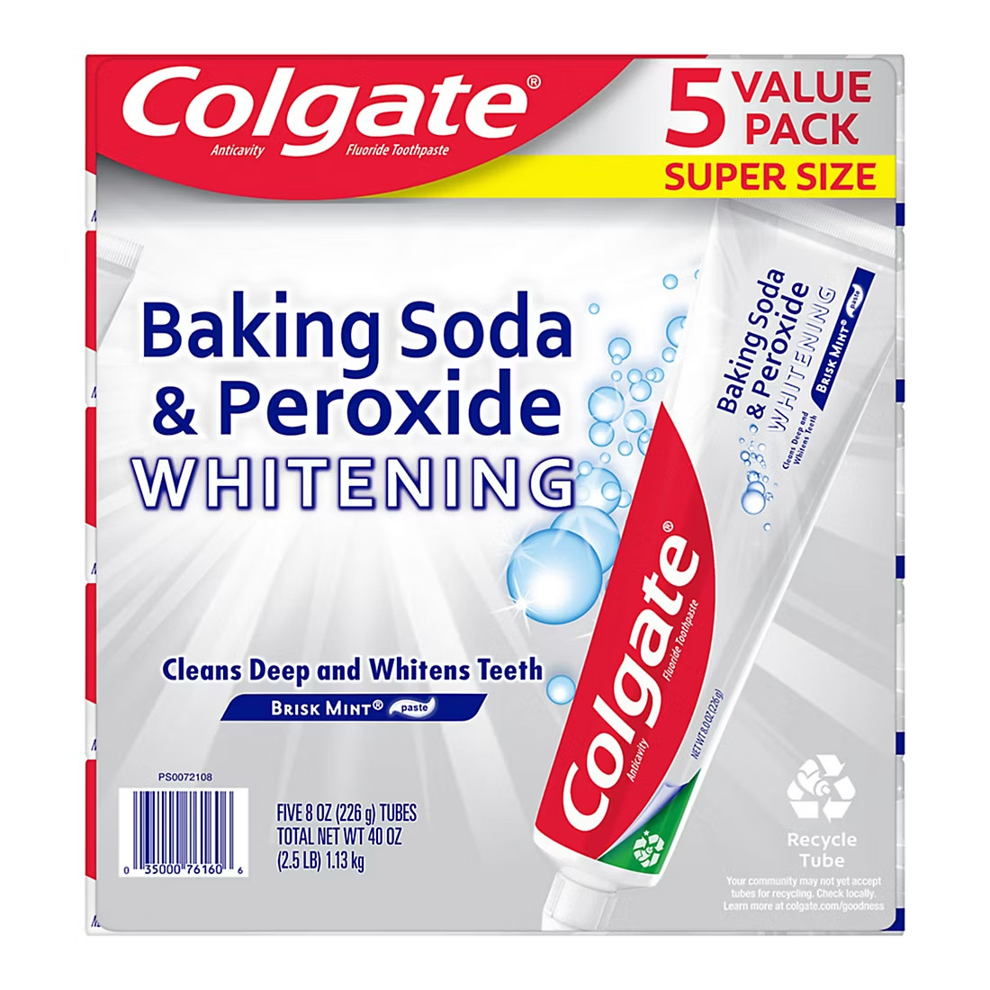 Colgate Baking Soda and Peroxide Whitening Toothpaste, 5 pk./8 oz.  Brisk Mint