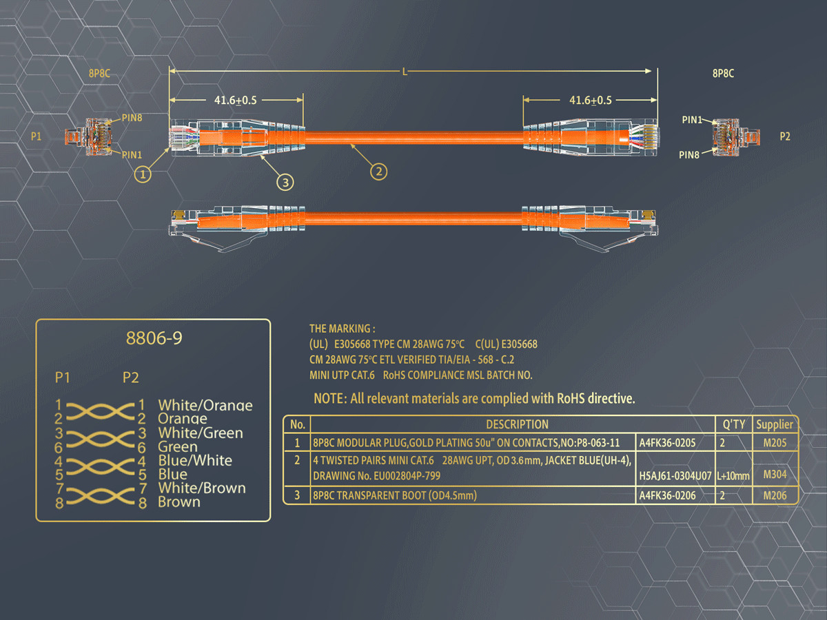 14ft Slim Cat6 28AWG UTP Ethernet Network Patch Cable Snagless, Orange