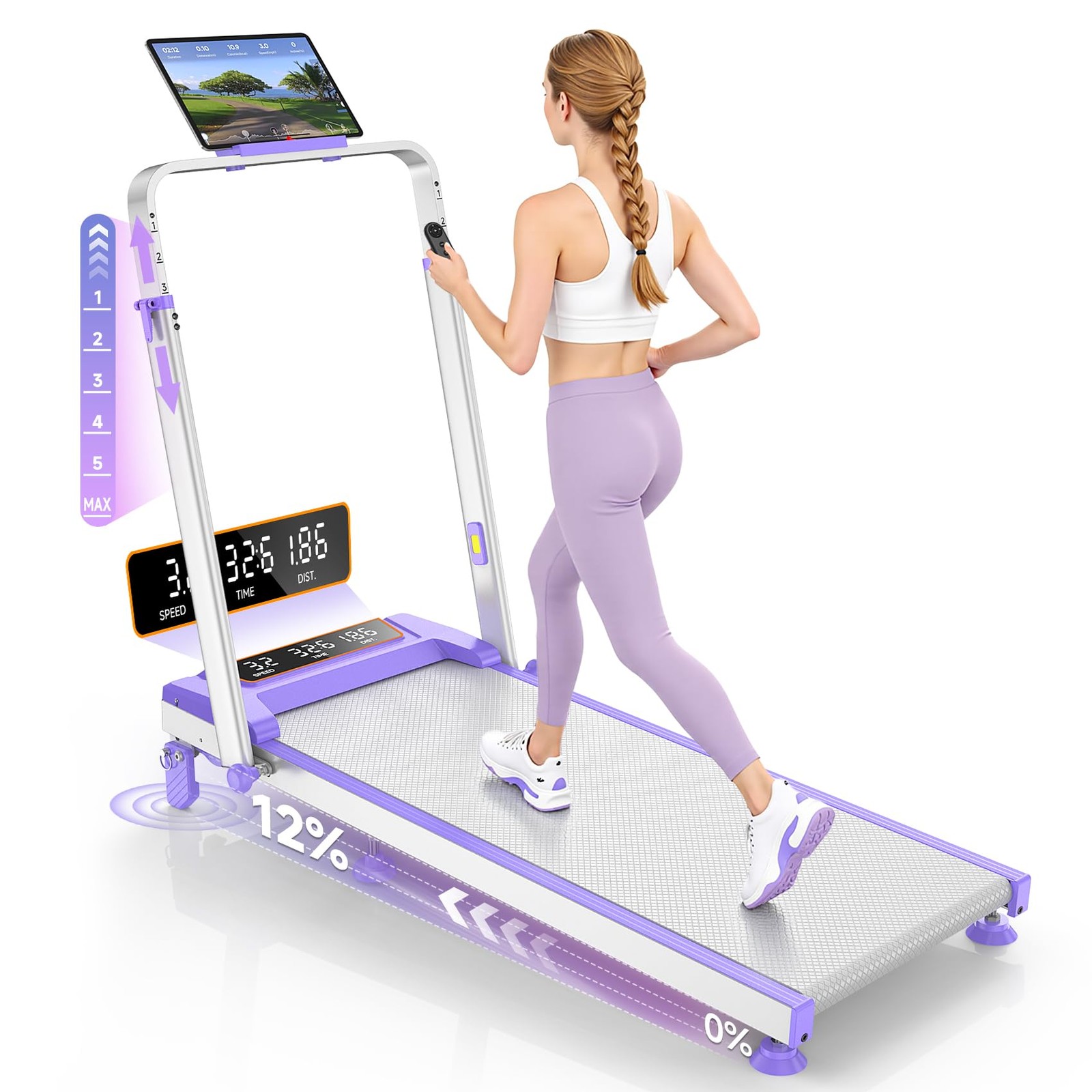 Walking Pad Treadmill with 12% Incline & Adjustable Height, 4 in 1 Walking Pa...
