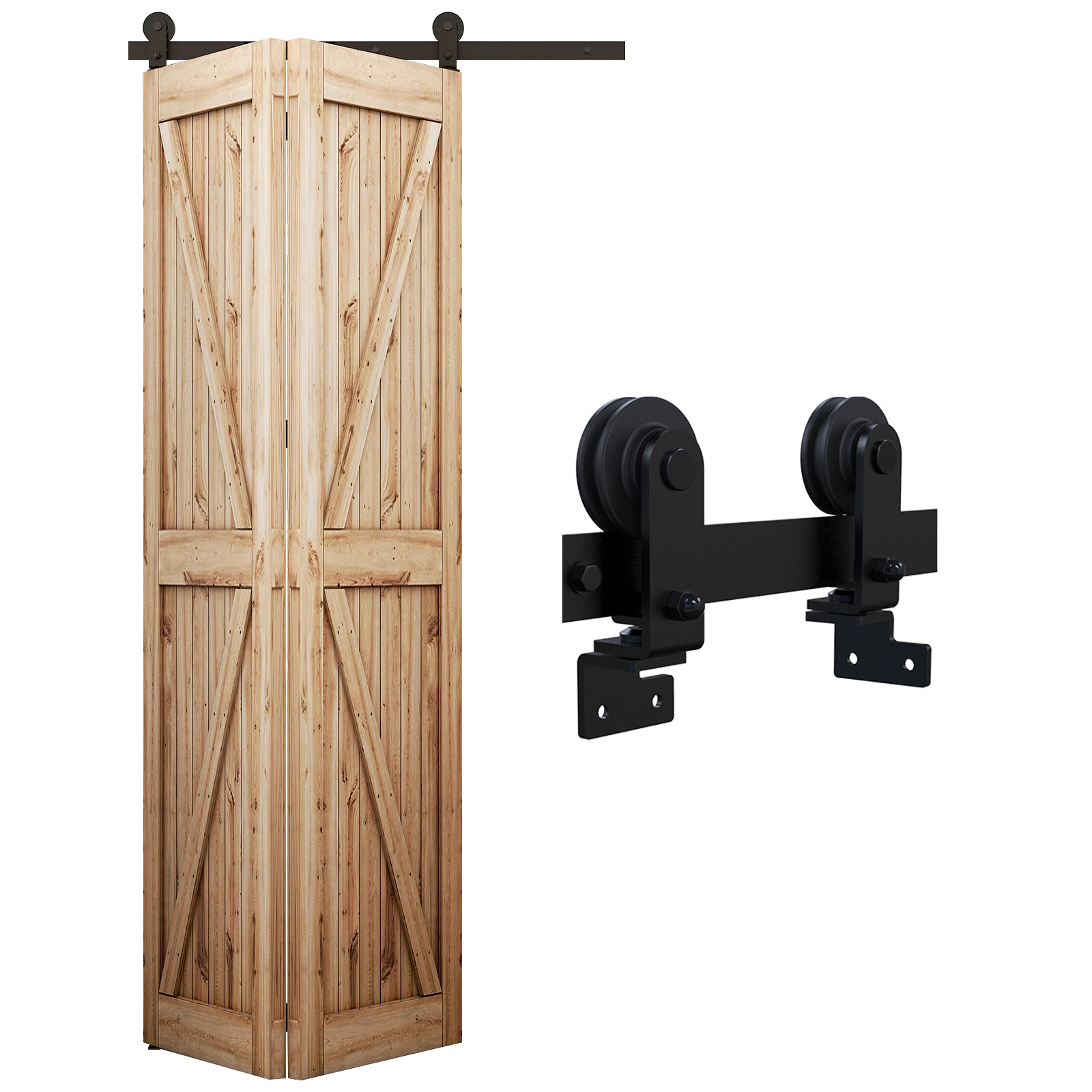 3FT-12FT Bifolding Sliding Barn Door Hardware Kit for 2/4 Wooden Doors,Top Mount