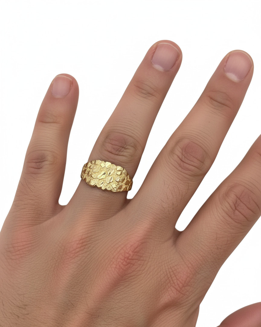 Mens Nugget Square Ring Real Solid 10K Yellow Gold ALL SIZES