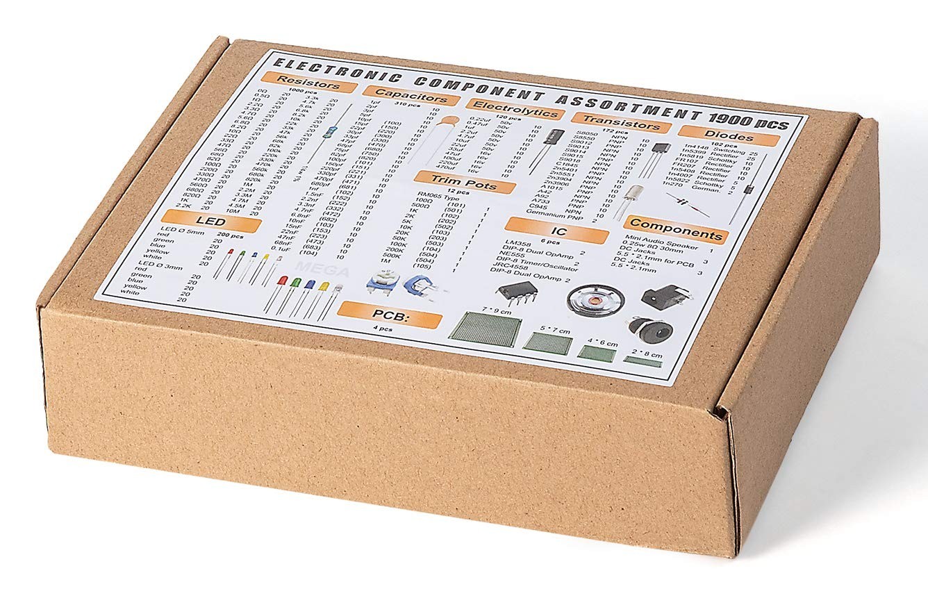 1900 Piece Electronic Components Set Including Resistors, Diodes and Transistors