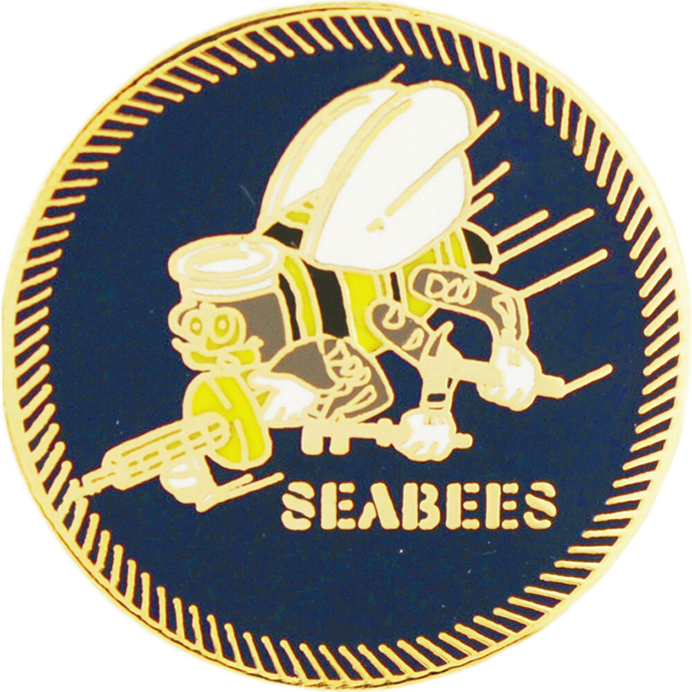 USN SEABEES LAPEL HAT OR COLLECTABLE PIN 1 INCH METAL AND ENAMEL MADE IN USA