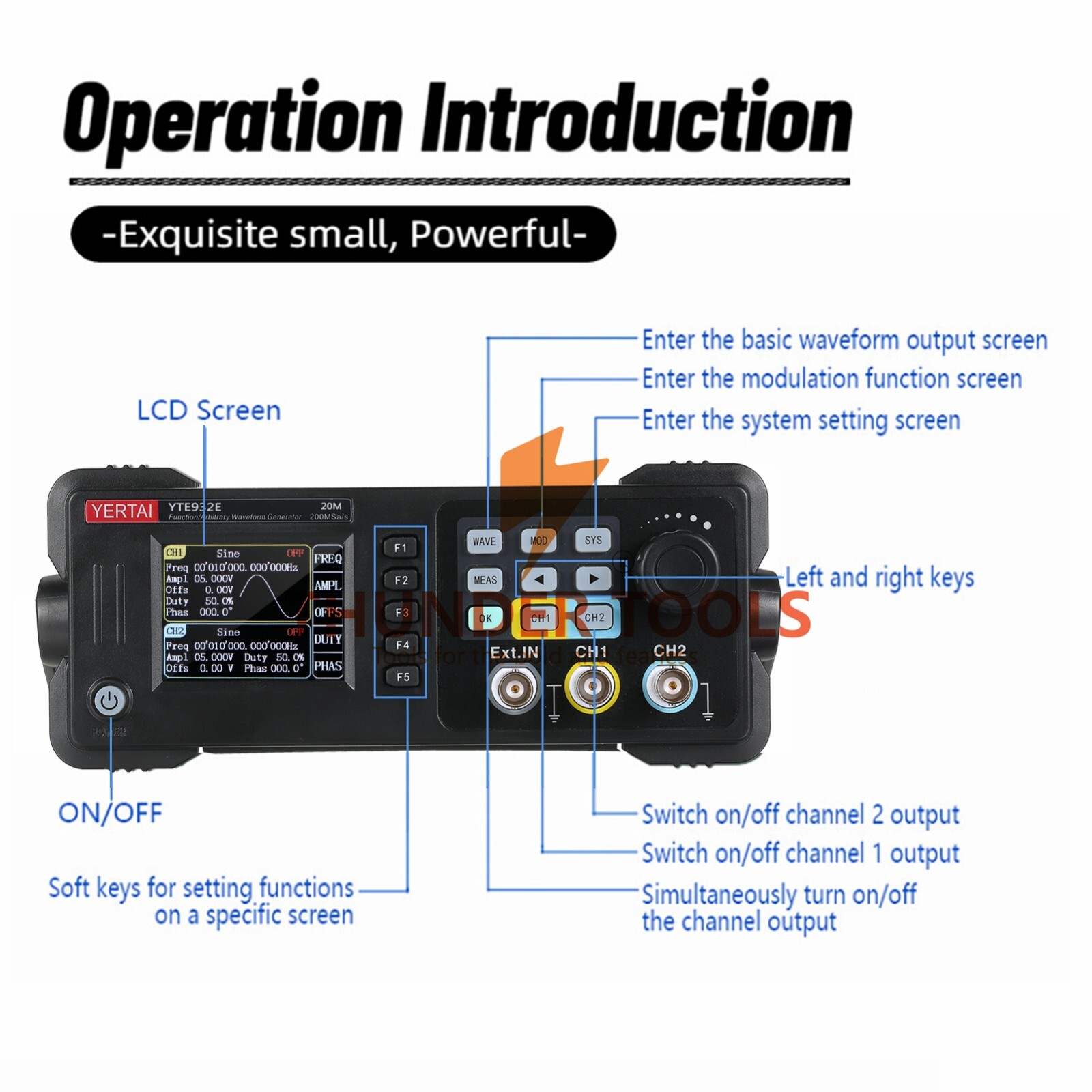 Thundertools 20-60MHz 2-channel Function Arbitrary Waveform Generator Portable