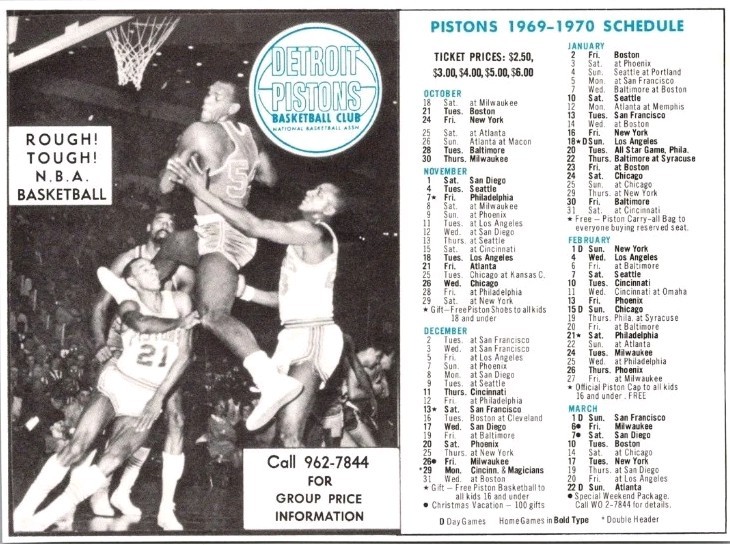1969 Wilt Chamberlain Detroit Pistons Basketball Schedule AD Pistons HOF 🔥