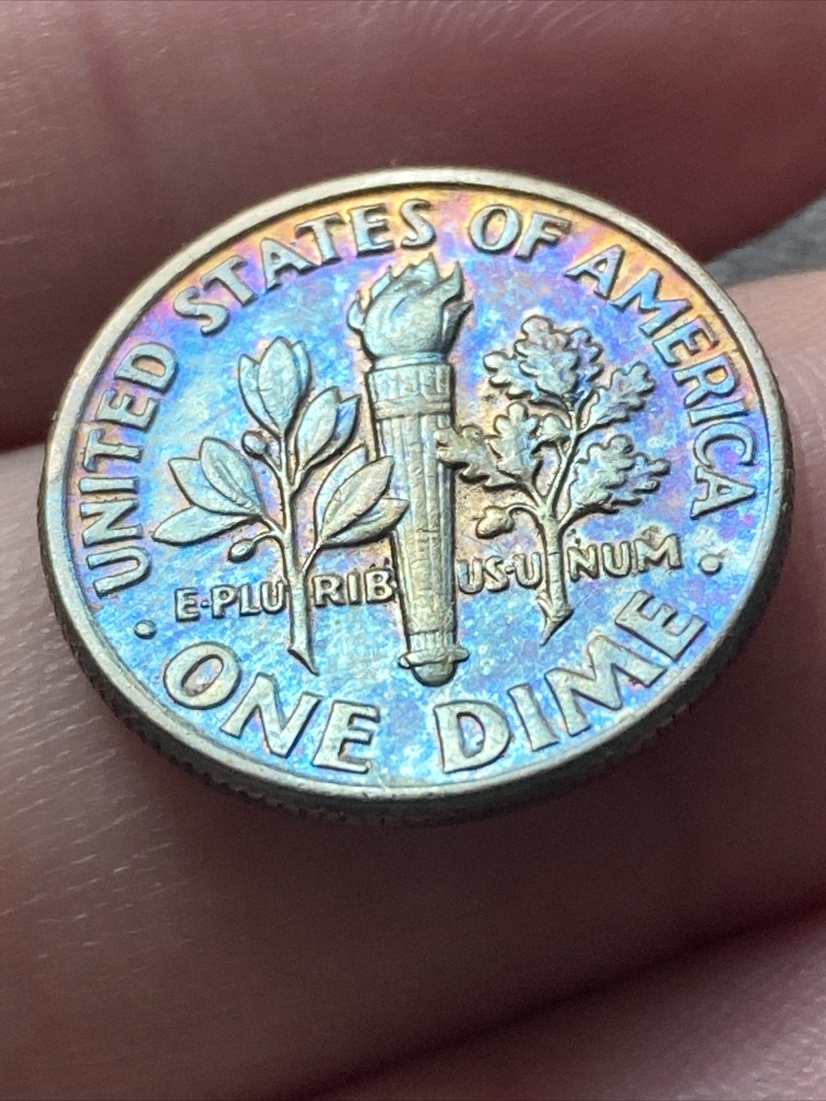 1990 P Roosevelt Dime Actual Coin One-of-a-kind Exquisite Blue Tone! TK5365*