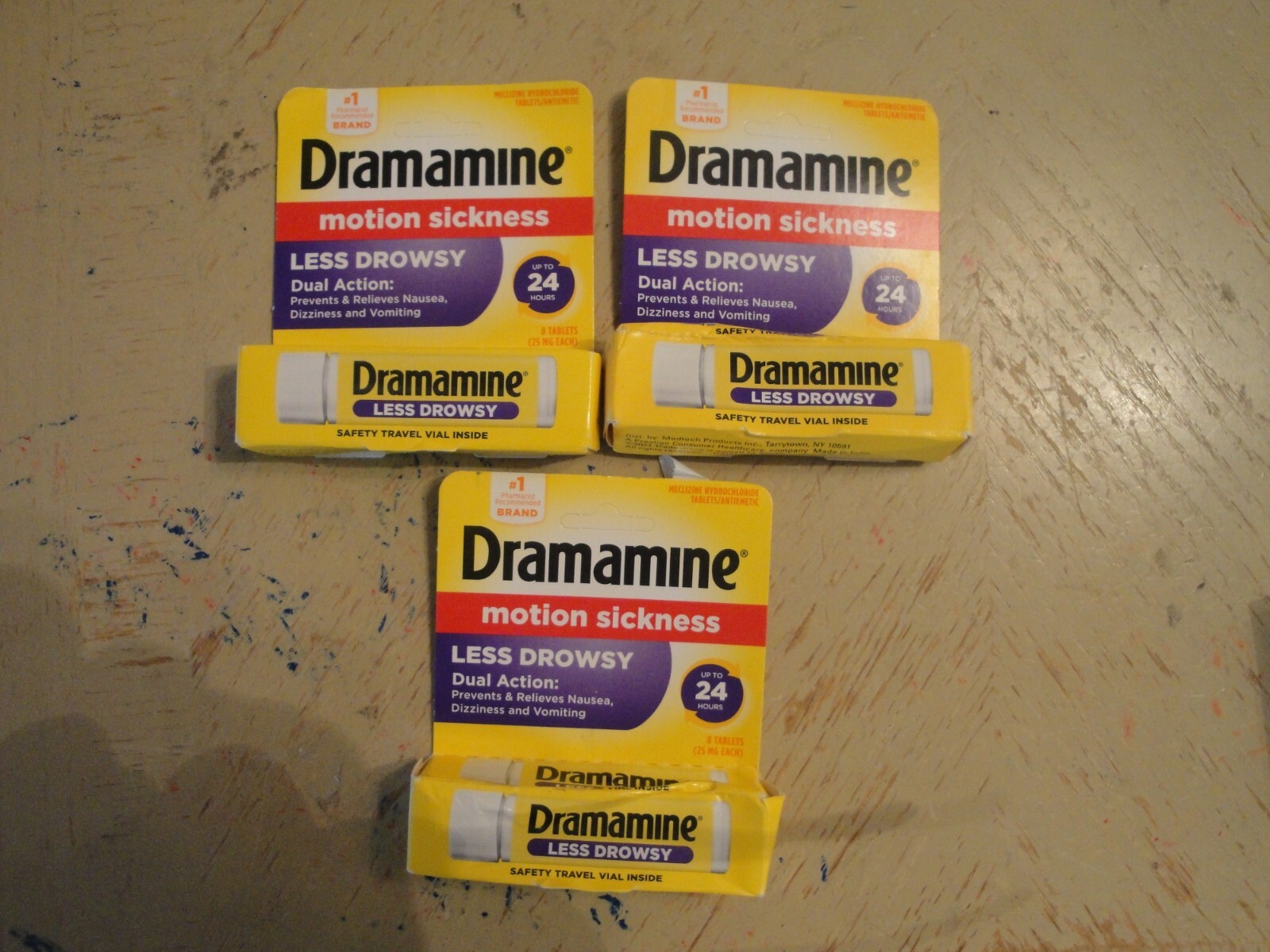 3x Dramamine Less Drowsy  25mg HCl Motion Sickness Relief Medicine 8 Tabs #R67