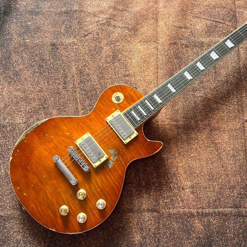 Electric guitar Green model Aged Flame oragne color top dark brown color Back Se
