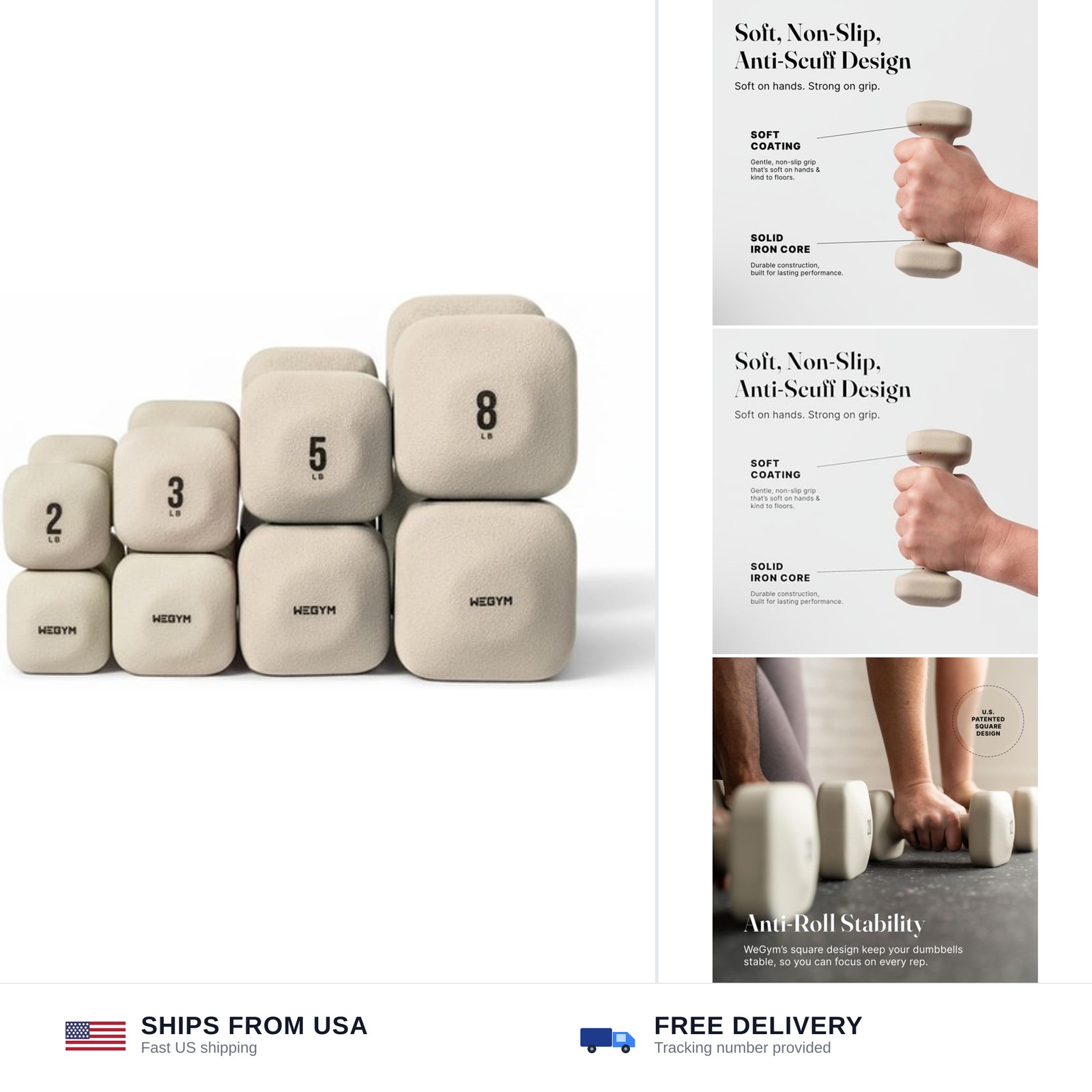 WeGym SafeGrip Square Dumbbells with Anti Slip Handles, Aesthetic Free Weight...