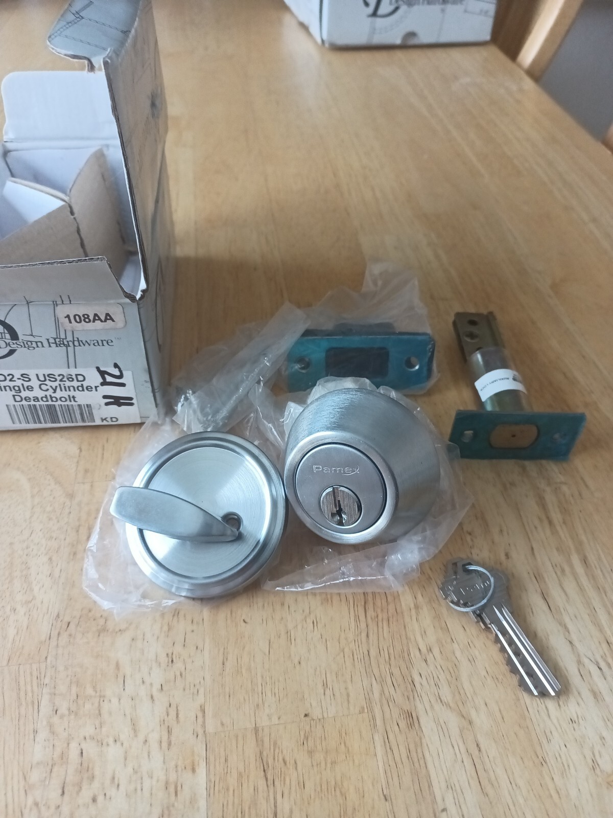 Design Hardware D2-S  US26D, Single Cylinder Deadbolt, New in box