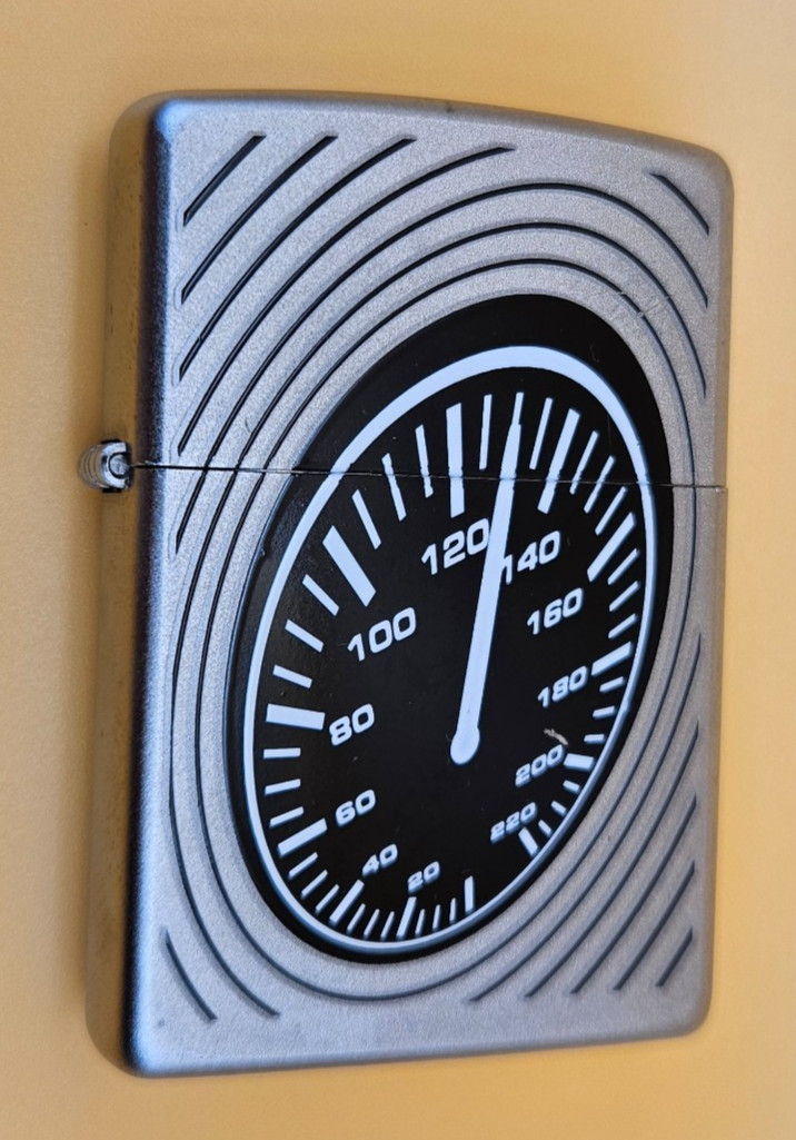 Zippo Lighter 2009 Speedometer 130, Satin Chrome, New, Hypnotic!