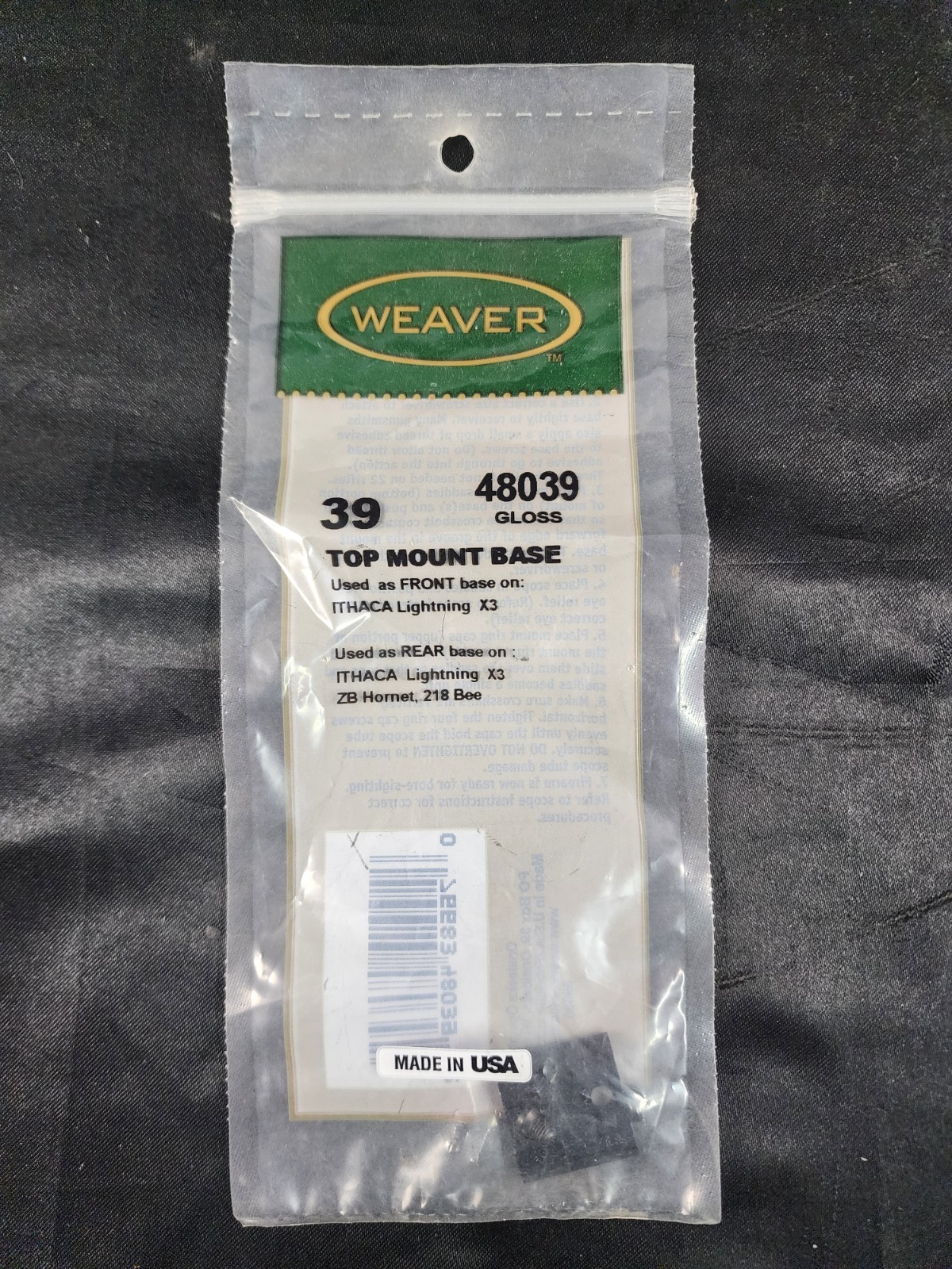 WEAVER TOP MOUNT BASE #39 FITS Front & Rear ITHACA X5 & ZB Hornet 218 Bee Rear