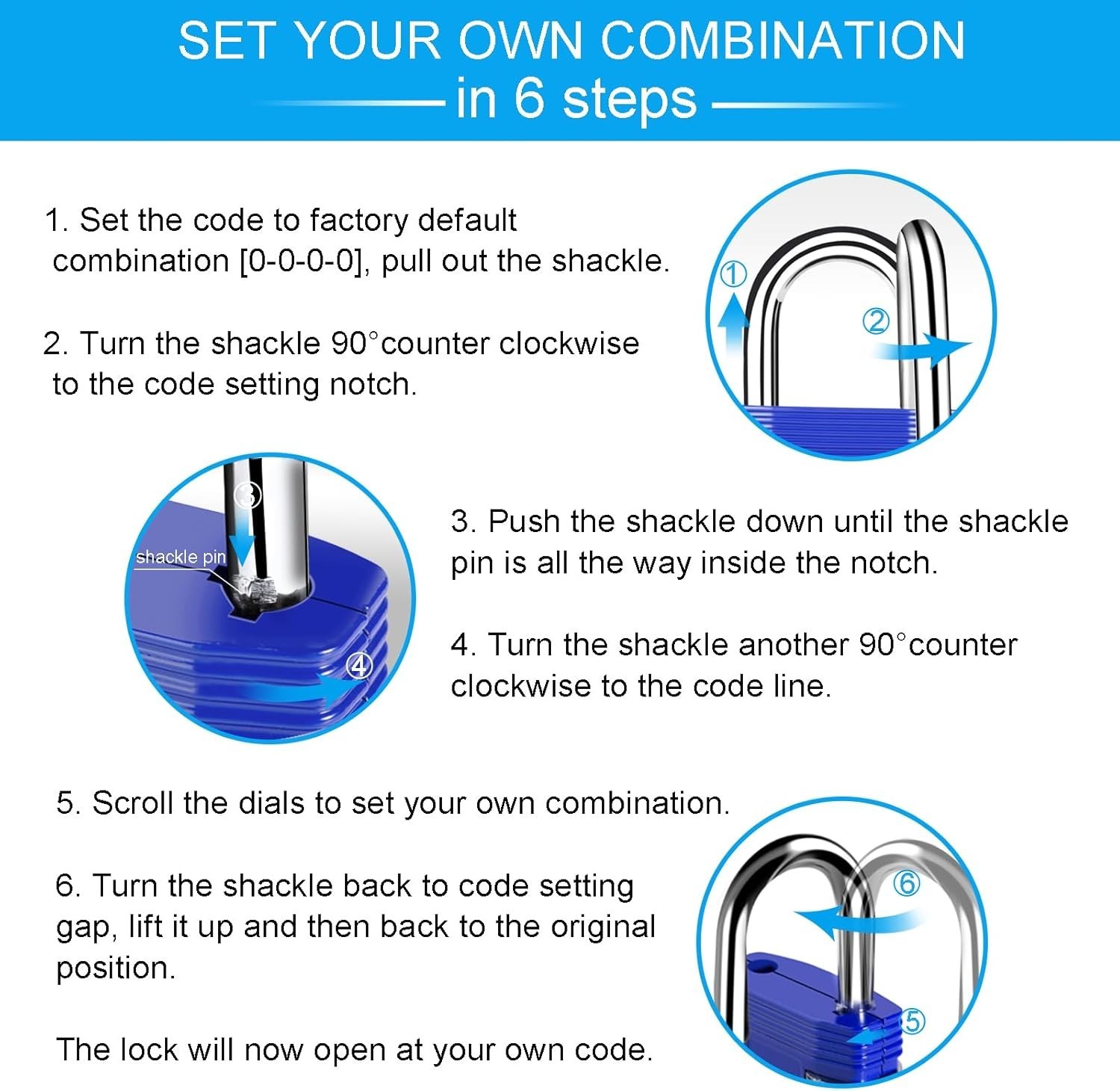 Heavy Duty Waterproof Combination Lock Padlock with 10,000 Combinations - Blue